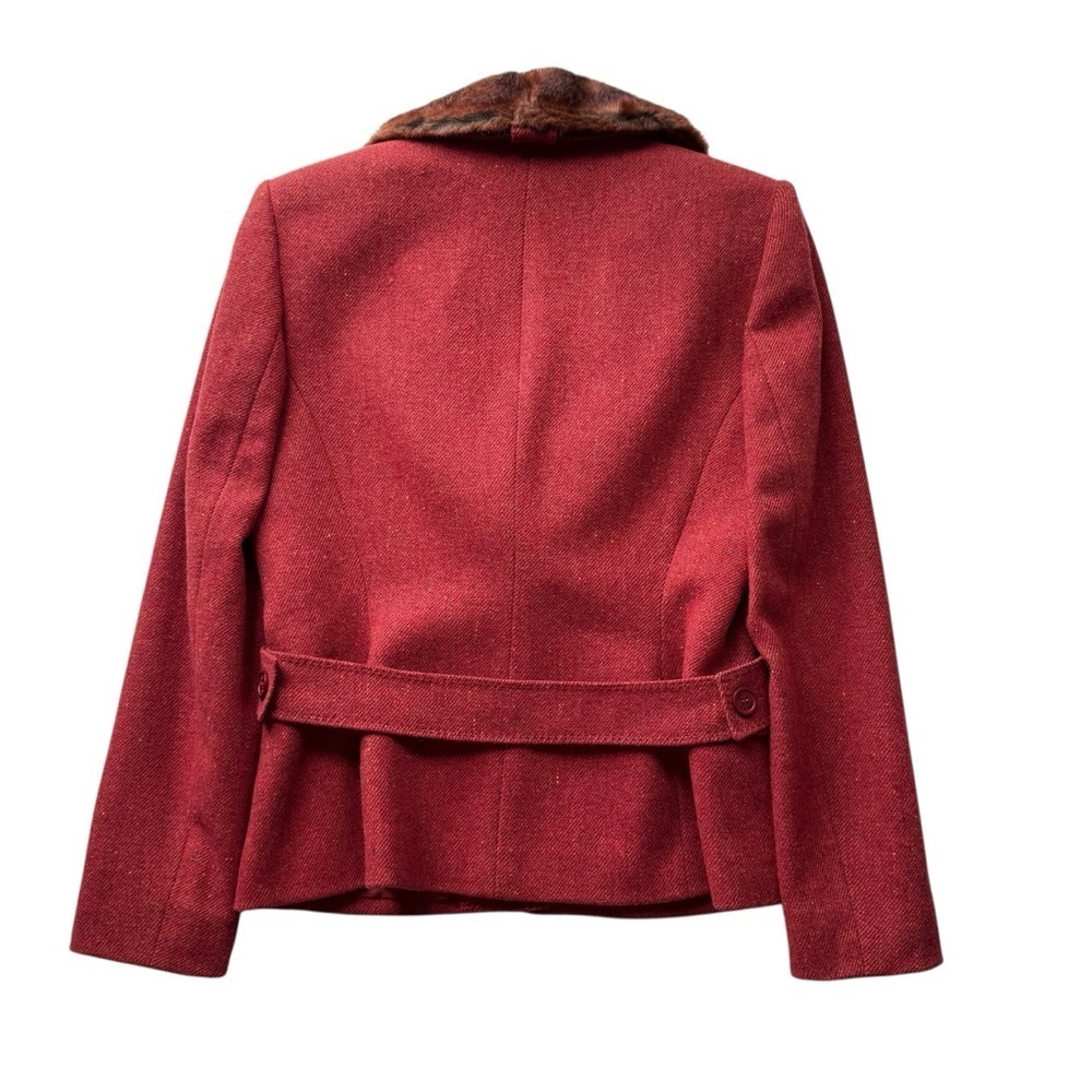Anne Klein 2Pc Pant Suit Blazer Jacket Faux Fur Wool Blend Red Orange Size 8 NWT - Picture 8 of 16